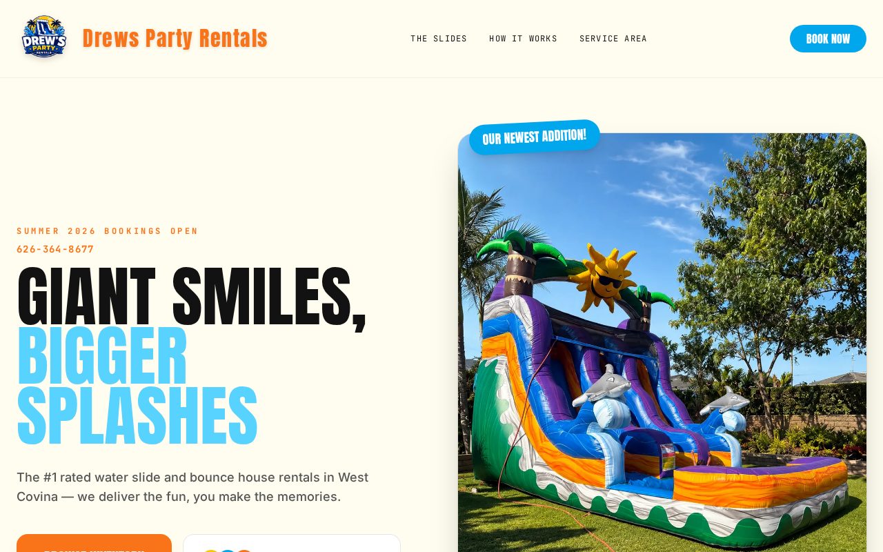 Drew's Party Rentals website homepage designed by Web Scales