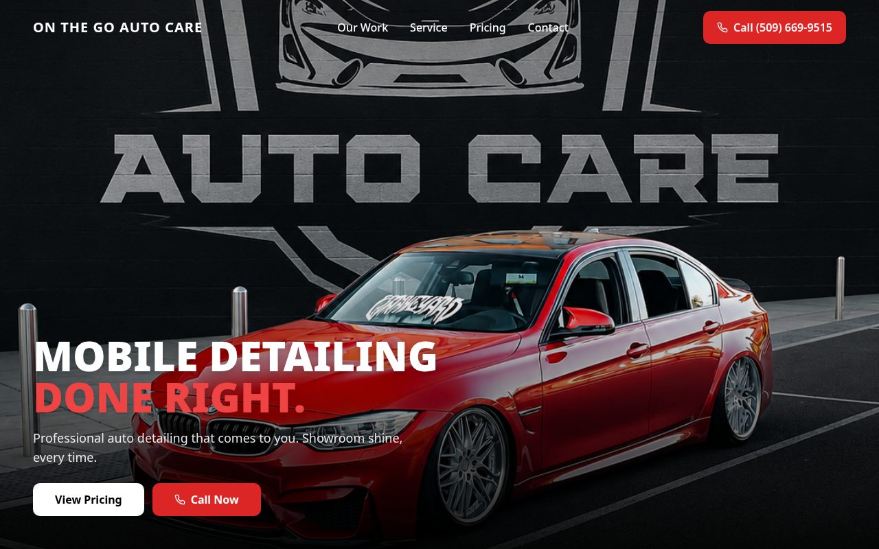 On The Go Auto Care website homepage designed by Web Scales
