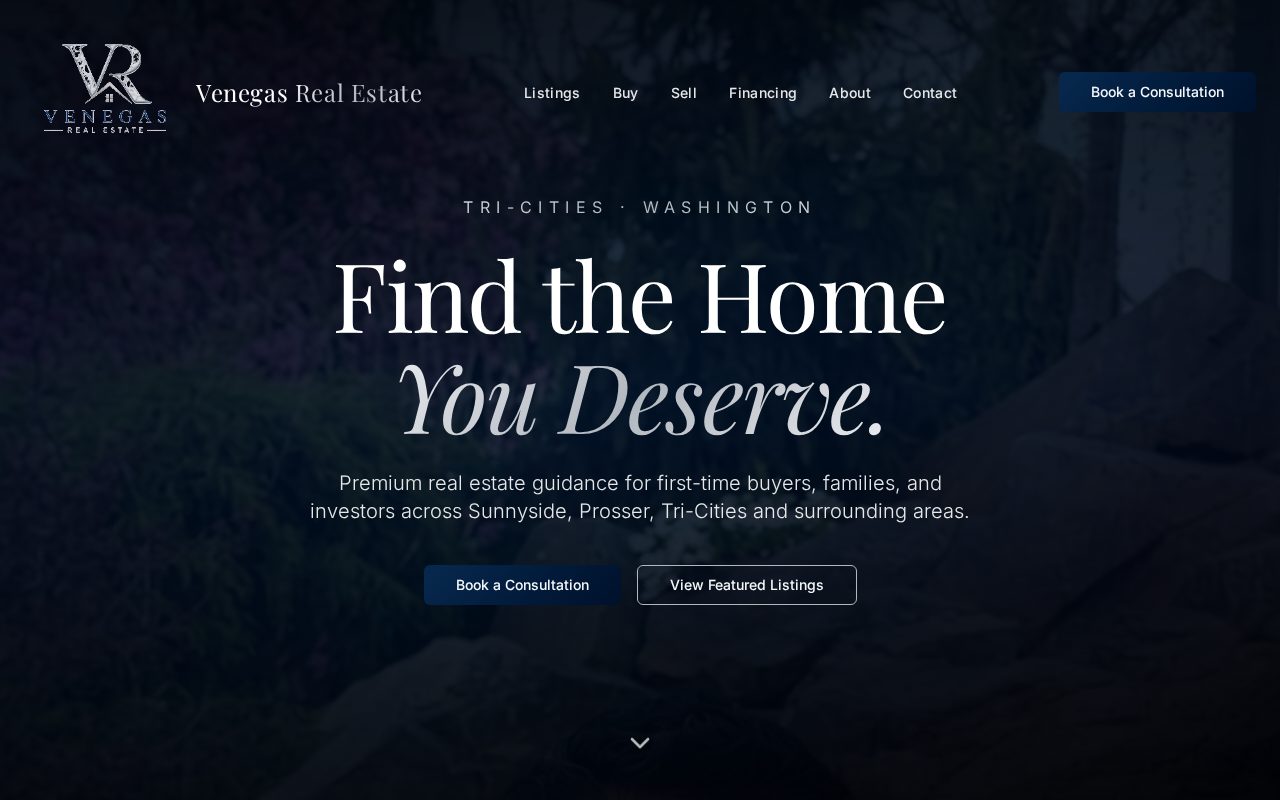 Venegas Real Estate website homepage designed by Web Scales